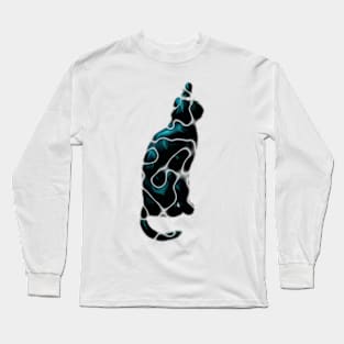 Shiny Black Blue Cat Long Sleeve T-Shirt